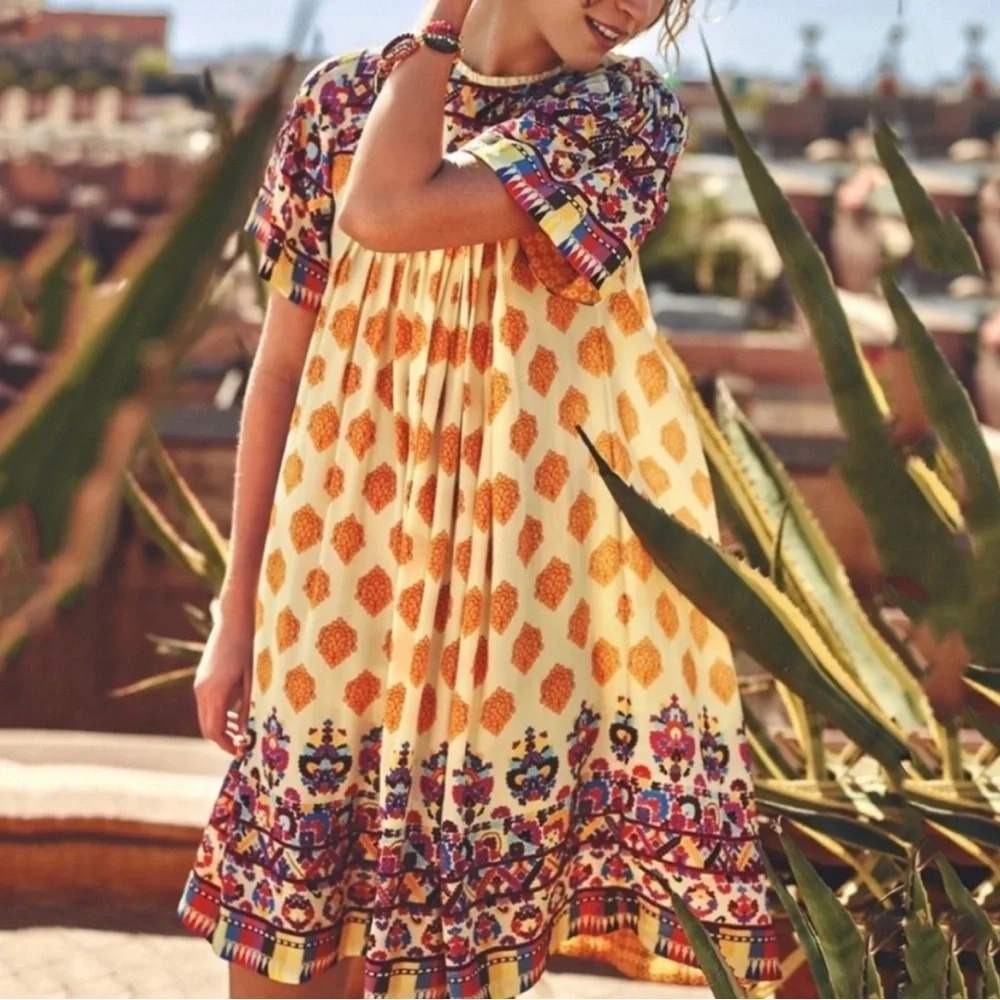 Tanvi Kedia Anthropologie Caltha Beaded Swing Embroidered‎ Shift Dress Sz Medium